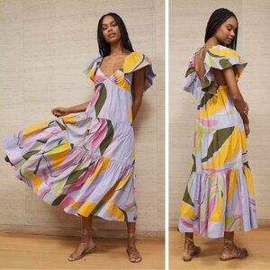 NEW La Ligne Stella Lavender Floral Midi Dress Wedding Pastel Bohemian Retro
